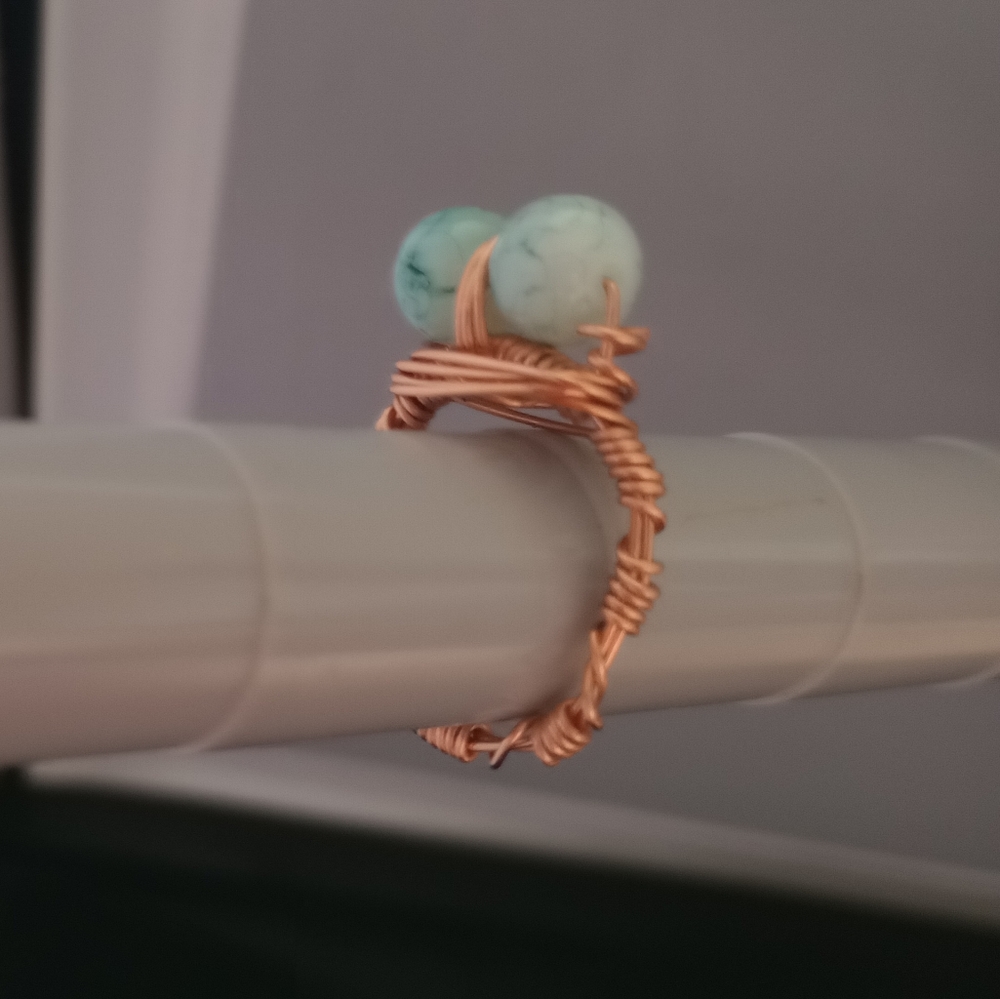 Wire-wrapped double beaded ring